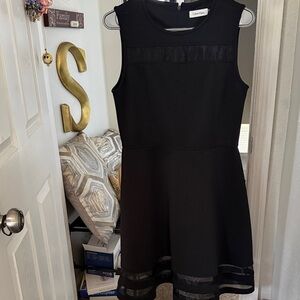 Calvin Klein Black Sleeveless Mesh-Trim Fit & Flare Mini Dress